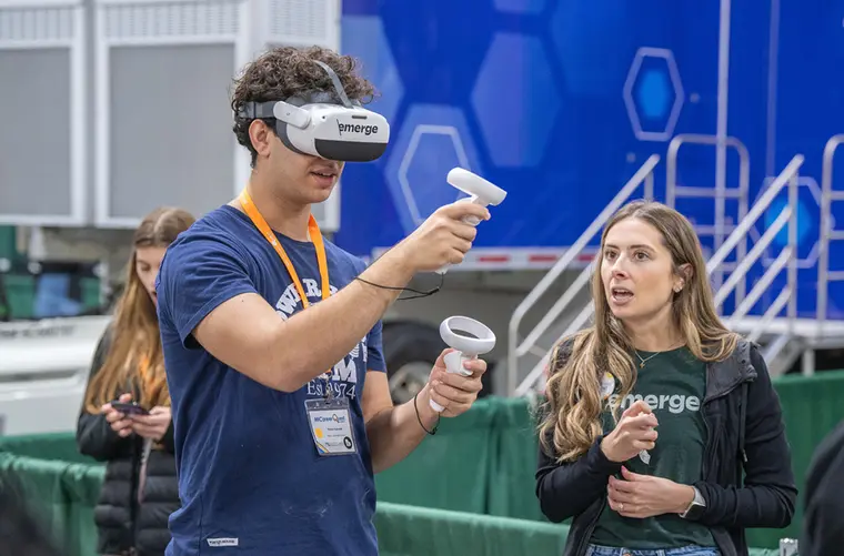A student taking part in an EmergeXR immersive experience